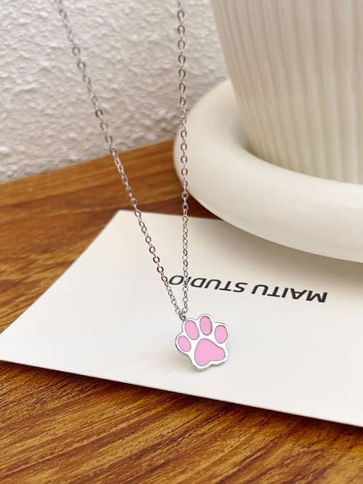 NS927 2 [Pink Platinum Plated] 925 Sterling Silver Enamel Cat Minimalist Necklace